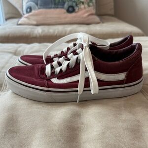 Vans Maroon Canvas Shoes with White Details Women’s Size 9